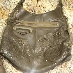 Cole Haan G Series Olive Green leaves applique hobo bag purse Shoulder Leather